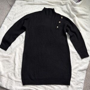 Doe & Rae Black Turtleneck Sweater with Button Accents